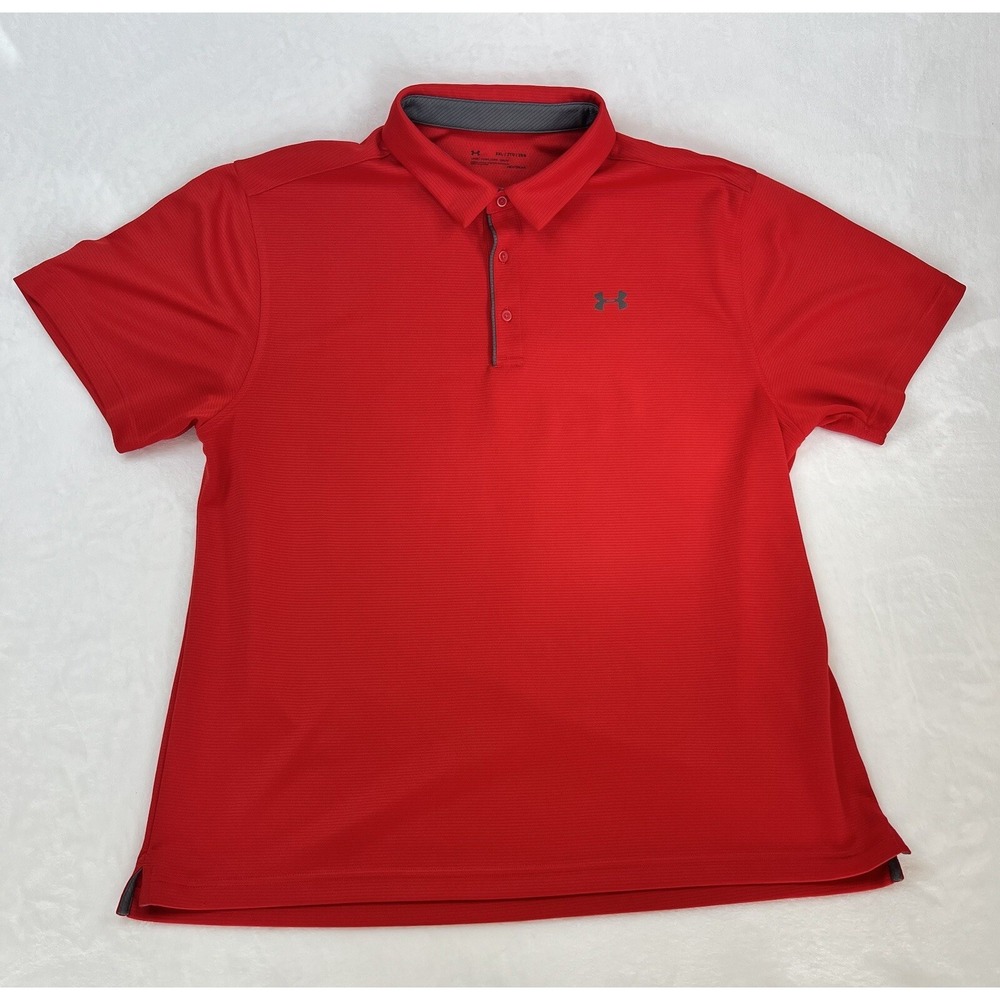 Under Armour Polo Shirt Mens‎ 2XL Red Golf Stretch Performance Heat Gear Loose